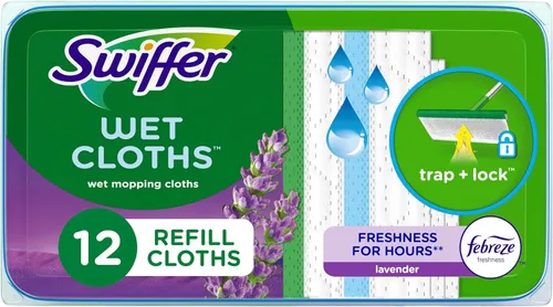 Swiffer Sweeper Wet Mopping Pad Recambios para trapeador de piso con aroma a lavanda Febreze, 12 unidades (el embalaje puede variar)