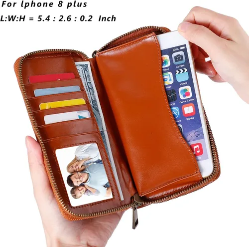 Vista 2 de HAWEE - Cartera para teléfono celular, con dos cierres y correa larga extraíble para la muñeca, para mujer