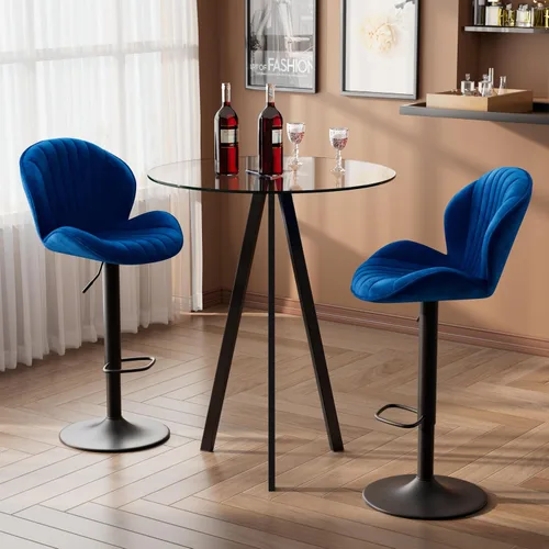 Vista 9 de Moderno juego de mesa redonda para 2, mesa de bar de cristal de 37.4 pulgadas con taburetes de bar ajustables, juego de mesa de comedor pequeña