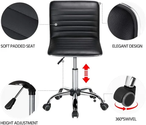 Vista 4 de Yaheetech Sillas ejecutivas de piel sintética con respaldo bajo, silla giratoria de oficina con ruedas, color negro