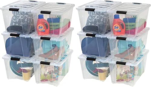 Vista 9 de IRIS USA Contenedores de almacenamiento de plástico apilables de 13 cuartos de galón con tapas, paquete de 6 unidades, sin BPA, fabricados