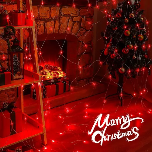 Vista 2 de Woohaha - Luces de red de Navidad para exteriores, 9.8 x 6.6 pies, 192 luces LED de hadas con 8 modos de iluminación, luz conectable para arbustos