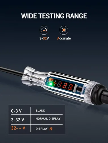 Vista 3 de Probador de circuito automotriz digital LED premium, luz de prueba DC 2.6V-32V con cable de resorte extendido PU portátil, probador de bajo voltaje