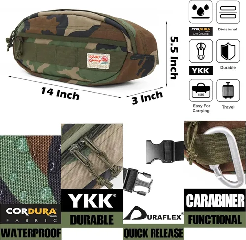 Vista 3 de Rough Enough - Riñonera cruzada para hombre, Camo, Riñonera de camuflaje militar