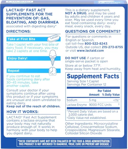 Vista 7 de Lactaid Fast Act Comprimidos de Alivio de Intolerancia a la Lactosa con Enzima Lactasa para Prevenir Gases, Hinchazón y Diarrea Debido a