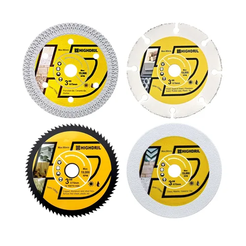 Vista 13 de HIGHDRIL Juego de hojas de sierra circular de 3 "2.953 in, 4 piezas, disco de corte de diamante/HSS/carburo para amoladora angular, azulejos
