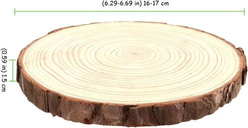 Vista 2 de Paquete de 15 rebanadas de madera natural de 6 a 7 pulgadas para manualidades, rebanadas de madera sin terminar con corteza de 0.6 pulgadas