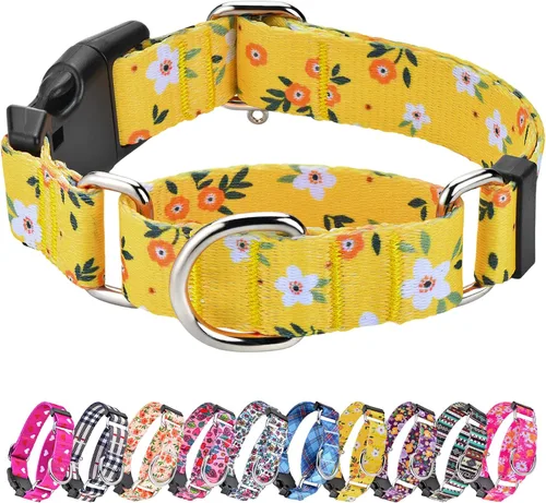 Hikiko Martingale - Collar para perros con diseño floral para perros pequeños, medianos y grandes, de nailon suave de liberación rápida (flor Flor