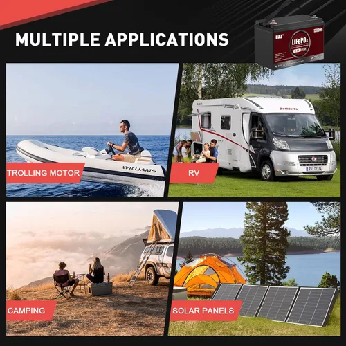 Vista 6 de UAZ Batería LiFePO4 de 12 V 100 Ah Batería marina de ciclo profundo de 1280 Wh, con BMS de 150 A, protección de baja y alta temperatura