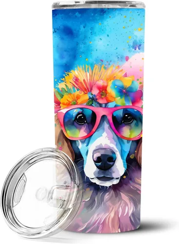 Vista 67 de Caroline's Treasures Siberian Husky Hippie Dawg - Vaso delgado de acero inoxidable al vacío de doble pared reutilizable, vaso aislado para café