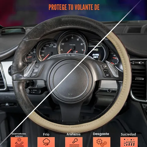 Vista 5 de CAR PASS - Funda de volante de cuero de grano de madera de 14.5-15 pulgadas de microfibra, diseño antideslizante con vetas, funda universal