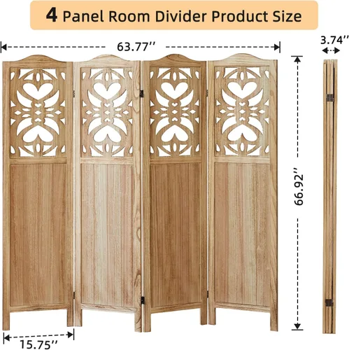 Vista 57 de Panel divisor de habitación de 4 paneles, pared divisora de habitación de 5.6 pies de alto y pantalla de privacidad plegable, panel divisor de pared