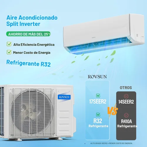 Vista 3 de ROVSUN - Aire acondicionado Mini Split con Wifi y sistema de calefacción, 11500 BTU, 17 SEER2, 115V, inversor, sin conductos, unidad de pared