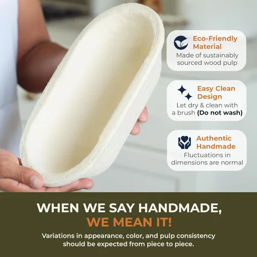 Vista 5 de Bulka Cesta pequeña ovalada de 500g Banneton para pan, de pulpa de madera prensada Brotform - Cesta Banneton Batard para masa madre, antiadherente