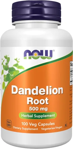 NOW Foods Suplementos, Raíz de diente de león (Taraxacum officinale) 500 mg, Suplemento de hierbas, Para Dietética, 100 Cápsulas Vegetales