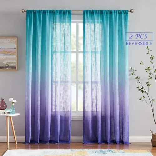 Vista 9 de Melodieux Cortinas semitraslúcidas con textura de lino degradado de 96 pulgadas de largo para sala de estar, dormitorio, cortinas degradadas