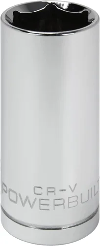 Vista 10 de Powerbuilt 3/8 de pulgada x 1/2 pulgada SAE Deep Socket, 12 puntos, cromo-vanadio, marca de tamaño - 940046