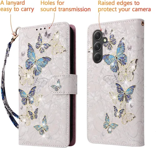 Vista 6 de UEEBAI Funda tipo billetera para Samsung Galaxy A16 4G/5G, cubierta de cuero PU con soporte, bloqueo RFID, funda flip con ranuras para tarjetas