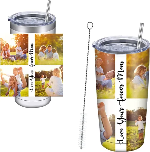 Vaso personalizado con nombres de imagen, tapa y pajita, taza de café personalizada de 20 onzas, vasos aislados personalizados de acero inoxidable,