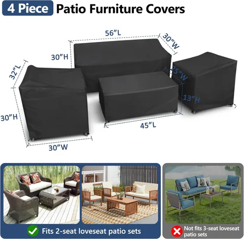 Vista 2 de STARTWO - Funda impermeable para muebles de exterior, juego de 4 piezas para sofá de patio, sillas de césped, mesa de café, a prueba de viento