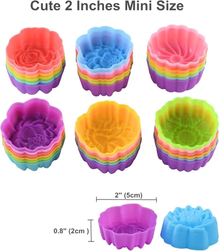 Vista 3 de Vasos de silicona reutilizables para hornear, forros de silicona de tamaño mini de 2 pulgadas para hornear, forros reutilizables para muffins