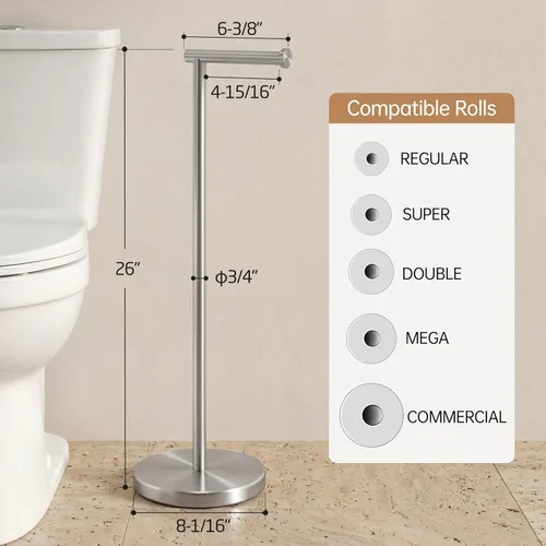 Vista 5 de KES Soporte de papel higiénico de 26 pulgadas de alto (versión más grande), soporte de rollo de papel higiénico independiente con base pesada