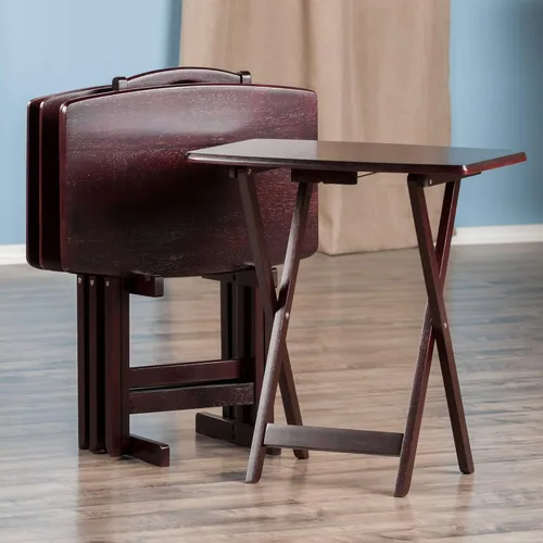 Vista 2 de Winsome Dylan Juego de Mesa de Aperitivos con Soporte, para Sala de Estar, 26", Espresso, Juego de 4 Mesas