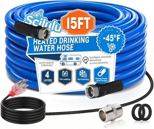 Manguera de agua caliente de 15 pies para RV, protección contra congelamiento hasta -45°F, sin plomo y sin BPA, agua potable segura para campistas