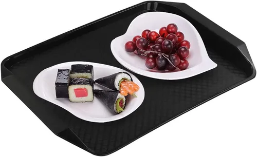 Vista 4 de Vababa Bandejas de plástico negro para servir comida rápida, paquete de 4, 16.8 pulgadas x 12 pulgadas