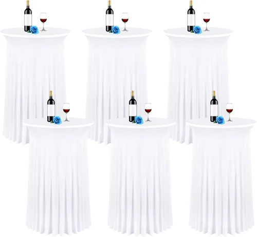 Vista 14 de fani Paquete de 6 faldas redondas de 32 x 43 pulgadas, falda de mesa de cóctel de elastano, ajustable con parte superior alta, mantel elástico