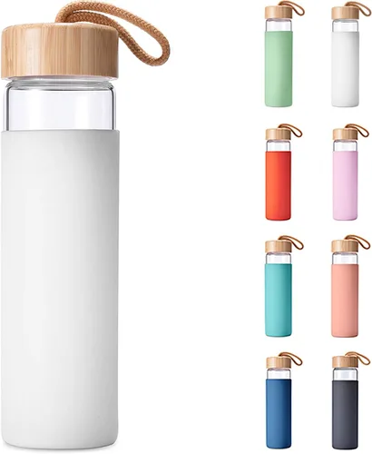 Vista 17 de Botellas de agua de vidrio de borosilicato de 20 onzas con funda de silicona, libres de BPA, aptas para lavavajillas - Botellas de vidrio