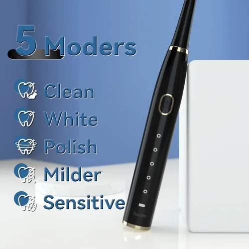 Vista 7 de 7AM2M - Cepillo de dientes eléctrico sónico para adultos y niños, cepillos de dientes recargables de alta potencia con 8 cabezales, 5 modos