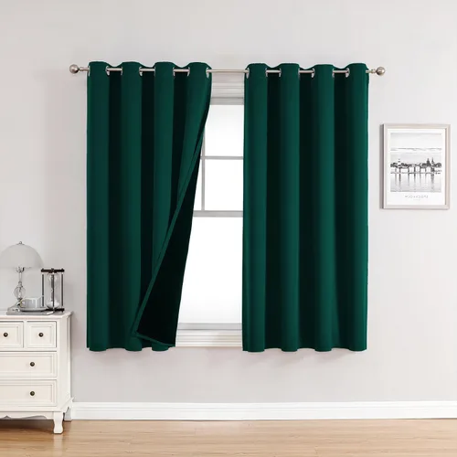 Vista 27 de ChrisDowa Cortinas 100% opacas de 63 pulgadas de largo para dormitorio con forro negro, 2 capas gruesas totalmente opacas con aislamiento térmico