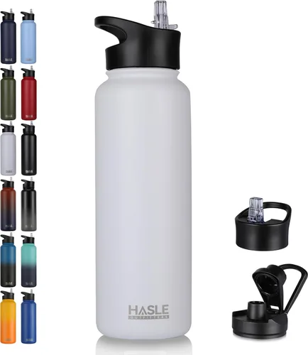 Vista 56 de HASLE OUTFITTERS Botella de agua aislada de 22 onzas, botella de agua de acero inoxidable de doble pared de boca ancha con tapa de popote y tapa