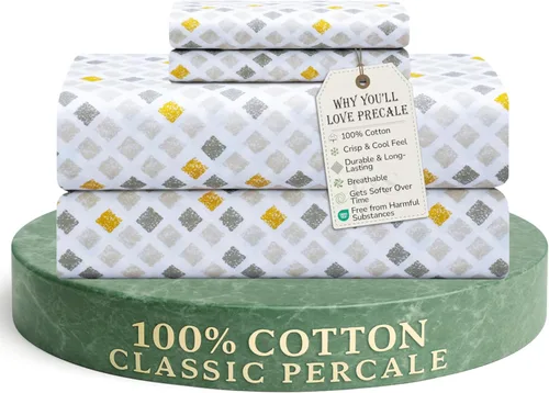 Vista 18 de Feather & Stitch - Juego de sábanas de 100 % algodón más suaves, ropa de cama de tejido percal de 300 hilos, bolsillo profundo de 16 pulgadas