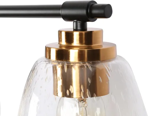 Vista 6 de Lámparas de tocador de baño, luces de tocador de oro negro con pantallas de vidrio sembrado, 2 luces, moderno, granja, baño, aplique de pared sobre