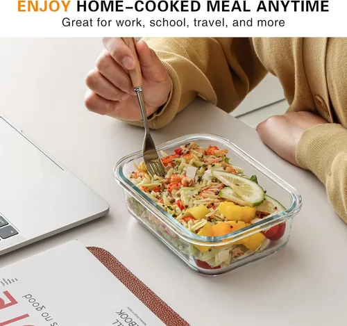 Vista 4 de Cuiselect - Paquete de 10 recipientes de 22 oz de vidrio para preparar comidas con tapas, recipientes reutilizables de vidrio para almacenar