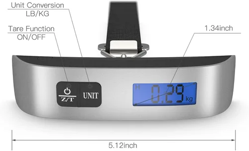 Vista 3 de Báscula de equipaje pantalla LCD de retroiluminación portátil de 110 libras110.2lbs, báscula electrónica portátil de mano Balanza digital