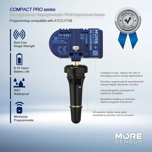 Vista 3 de MORESENSOR Compact PRO Series - Sensor de presión de neumáticos TPMS de 433 MHz Preprogramado para modelos seleccionados de más de 30 marcas