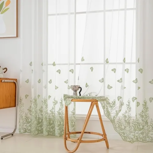 Vista 40 de VISIONTEX Juego de 2 paneles de cortinas traslúcidas blancas de 63 pulgadas de largo, con bordado de coral beige, bolsillo para barra, cortinas