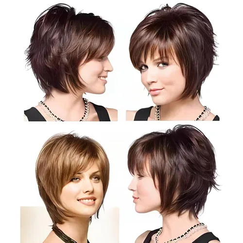Vista 9 de HAIRCUBE Peluca corta rubio ceniza con fleco, pelucas de corte pixie en capas para mujer, fibra sintética de memoria saludable, pelucas sin #25