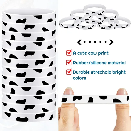 Vista 4 de Hicarer Pulseras de goma con estampado de vaca, pulsera de bofetada para fiesta, lindo estampado de animales de vaca para fiesta occidental