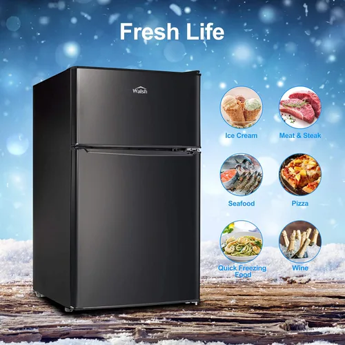 Vista 4 de Walsh - Refrigerador compacto de puerta doble, termostato mecánico ajustable con congelador, puertas reversibles, 3.1 pies cúbicos, color negro