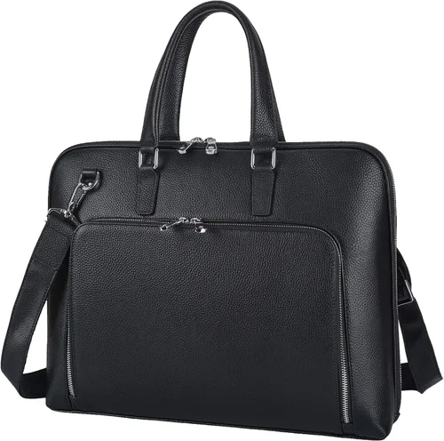 Masa Kawa Maletín delgado de cuero negro para hombres y mujeres, se adapta a portátiles de 15.6 a 16 pulgadas, bolsa cruzada profesional de