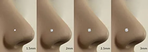 Vista 3 de Anillo de nariz de oro blanco macizo de 14 quilates, sin rosca, 0.059in, 0.098in o 0.118in, circonita cúbica transparente 18G, 16G