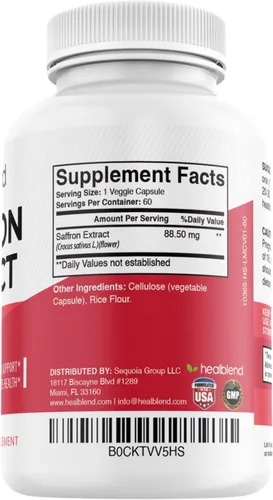 Vista 7 de Natural Premium Saffron Supplements - Extracto de azafrán puro 88.5 mg - Apoyo para el estado de ánimo, enfoque, visión y salud cardíaca - 60