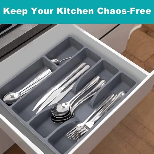 Vista 3 de Cajón de cocina Cajón de cubiertos Soporte de almacenamiento Estante de almacenamiento Bandeja de cubiertos de plástico Organizadores de cubiertos