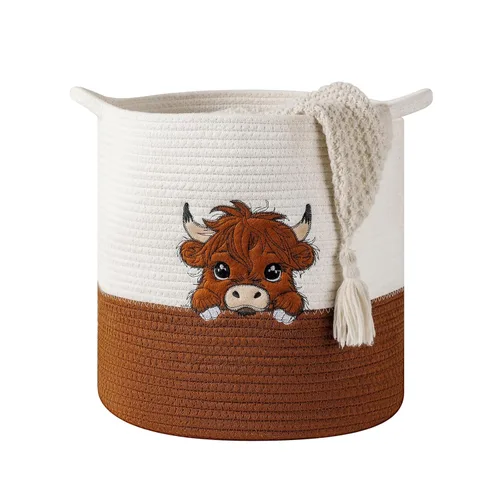 Vista 11 de Cestas Grandes de Mantas para Decoración de Sala de Estar, Cestas de Almacenamiento de Juguetes de Cuerda de Algodón Tejida Cesta de Almacenamiento