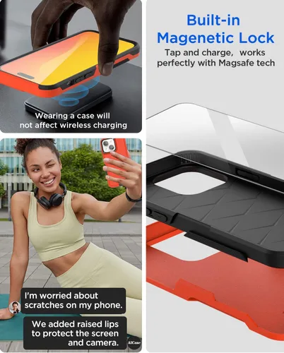 Vista 5 de AICase Funda para iPhone 15 Plus con protector de pantalla de vidrio + lente de cámara, resistente protección contra caídas, cuerpo completo