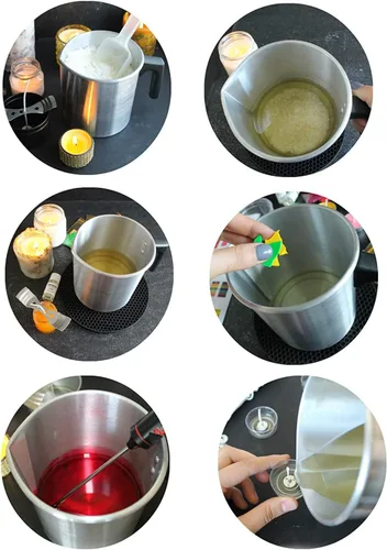 Vista 7 de Yarlung Olla para hacer velas de 4 libras, jarra de fabricación de velas de construcción de aluminio, jarra de cera sin goteo con mango resistente